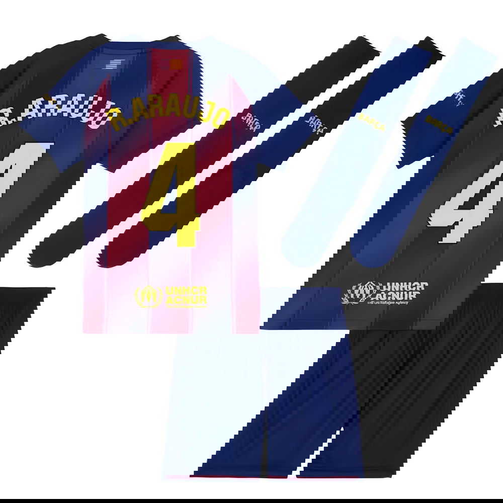 Jalkapallo Pelipaidat FC Barcelona Lasten RARAUJO #4 Koti Peliasu 2025-2026