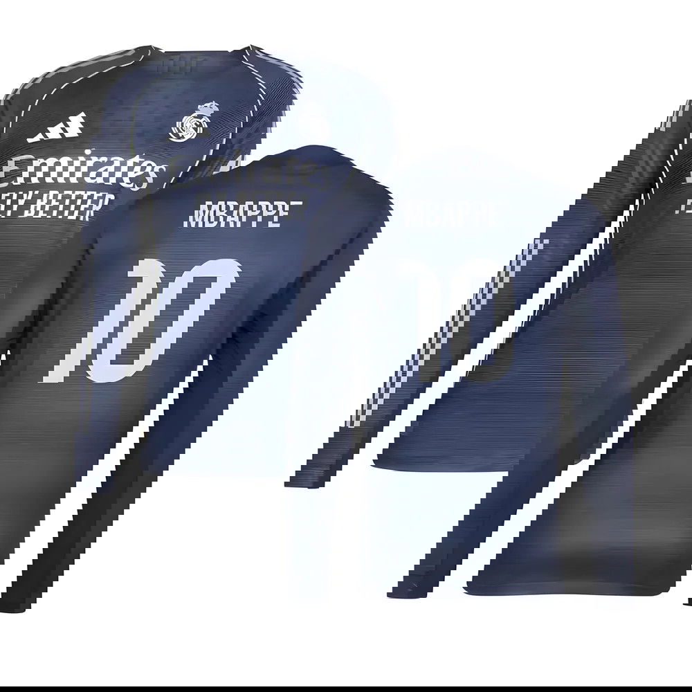 Jalkapallo Pelipaidat FC Real Madrid Pitkähihainen MBAPPE #10 Vieras Peliasu 2025-2026