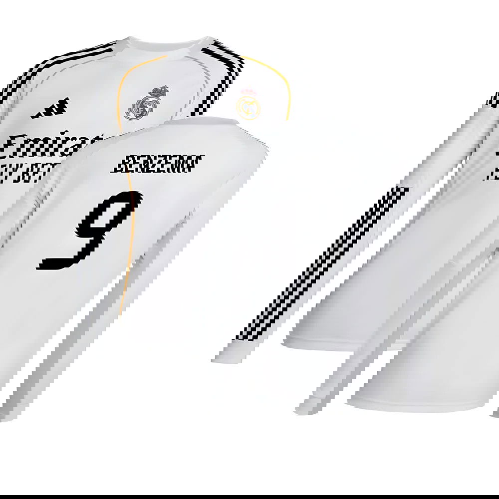 Jalkapallo Pelipaidat FC Real Madrid Pitkähihainen BENZEMA #9 Koti Peliasu 2025-2026