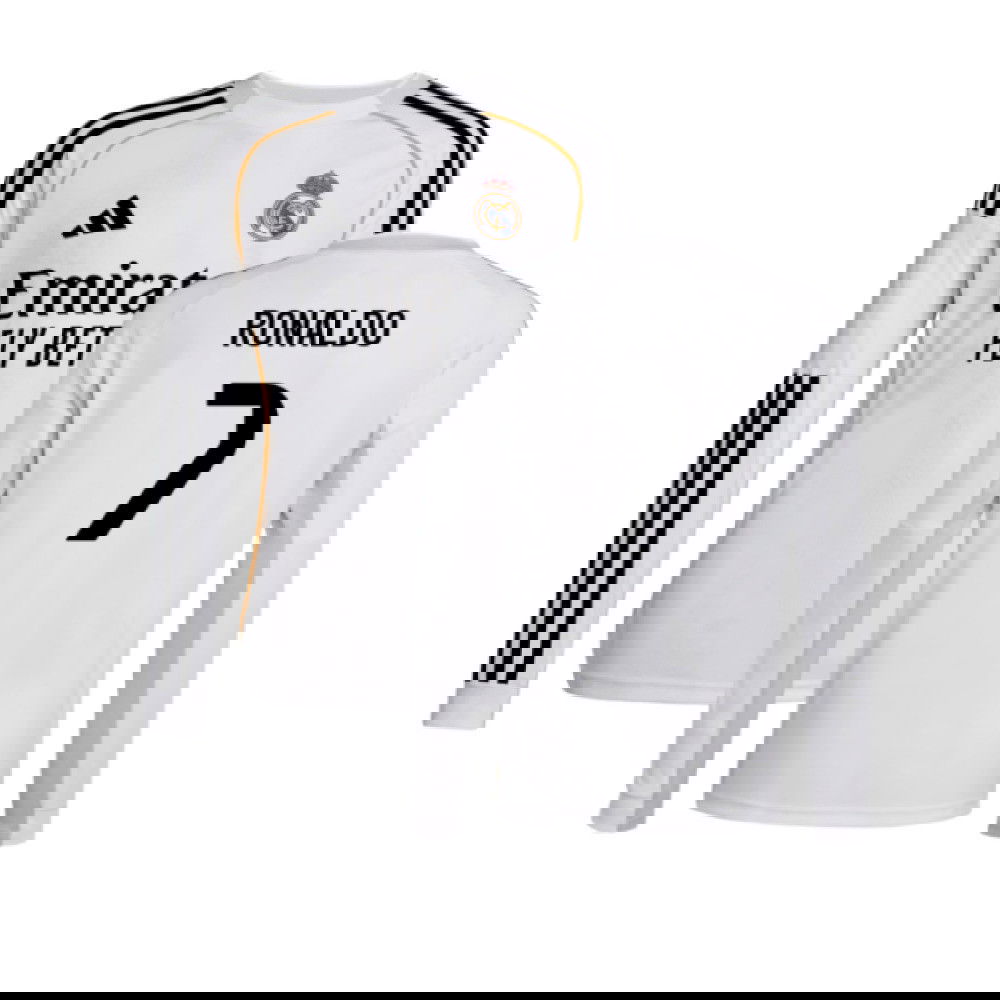 Jalkapallo Pelipaidat FC Real Madrid Pitkähihainen RONALDO #7 Koti Peliasu 2025-2026