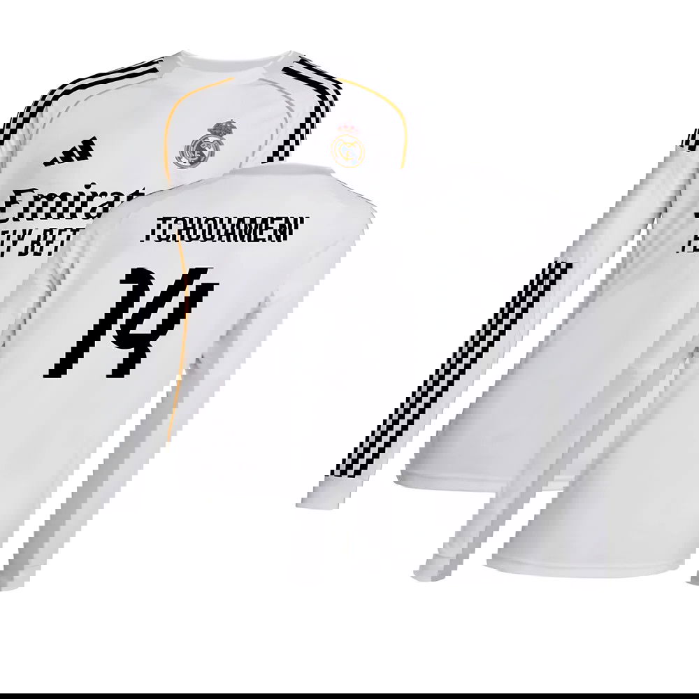 Jalkapallo Pelipaidat FC Real Madrid Pitkähihainen TCHOUAMENI #14 Koti Peliasu 2025-2026