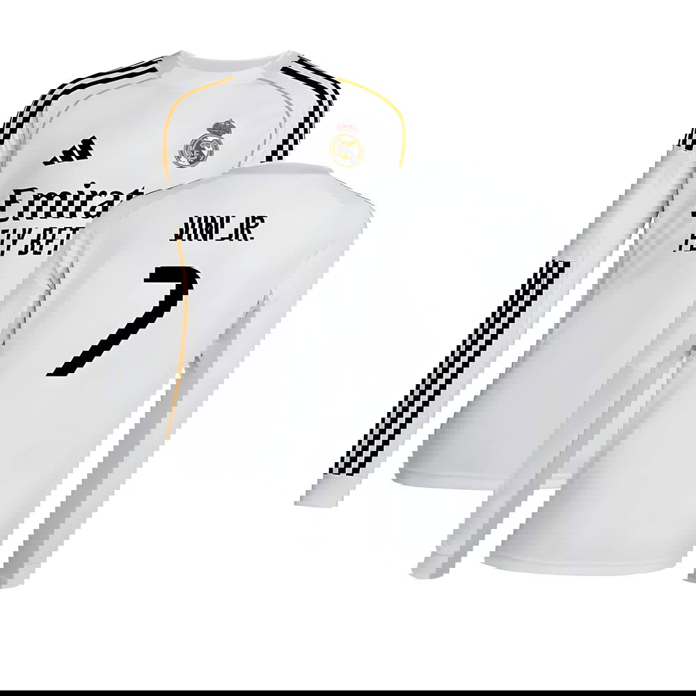 Jalkapallo Pelipaidat FC Real Madrid Pitkähihainen VINI JR #7 Koti Peliasu 2025-2026